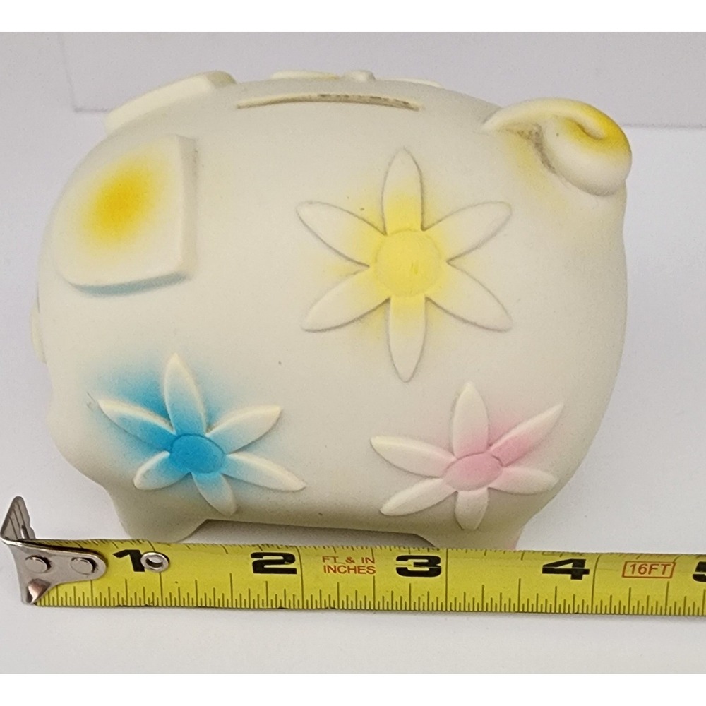 Vintage The First Years Toy Co. Piggy Coin Bank White Floral 1978 w Stopper - Picture 11 of 13